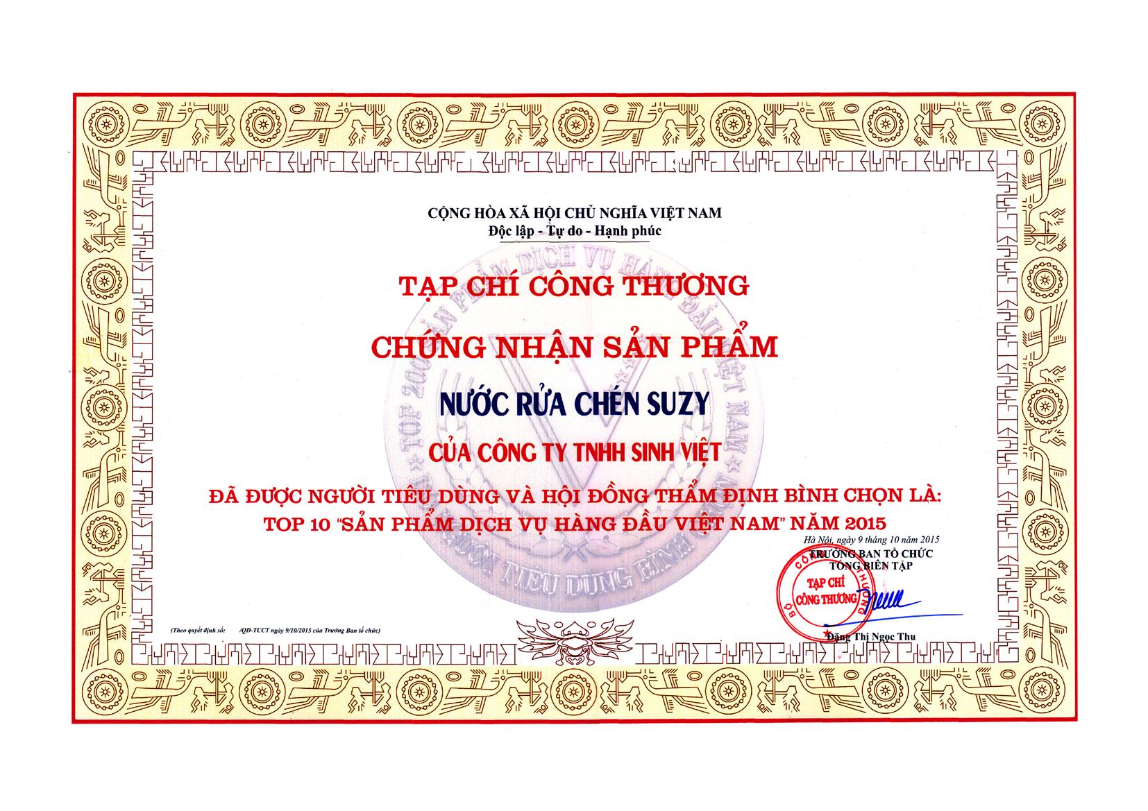 CHỨNG NHẬN SẢN PHẨM TOP 10